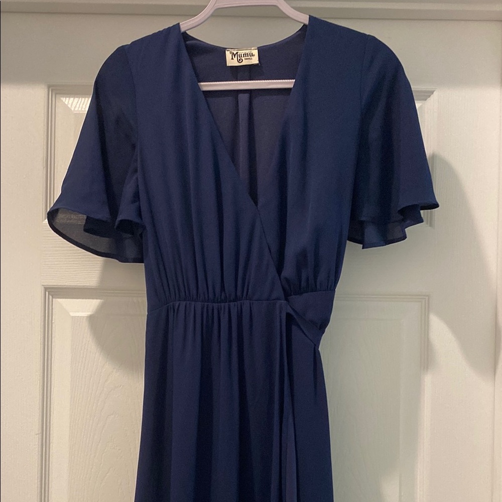 Show Me Your MuMu Blue Flutter Sleeve V-Neck Sundress